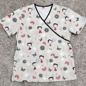 Women's Betty Boop Scrub Top Shirt Size S Tan